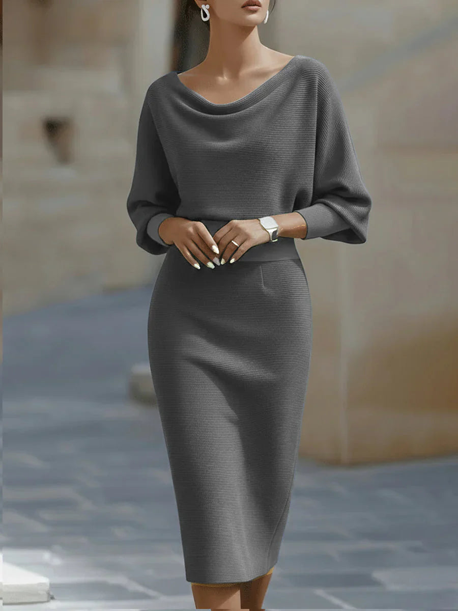Charlotte | Women Draped Batwing Sleeve Midi Elegant Dress