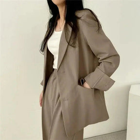 Women’s Tailored Blazer and Wide Leg Trouser Suit Set